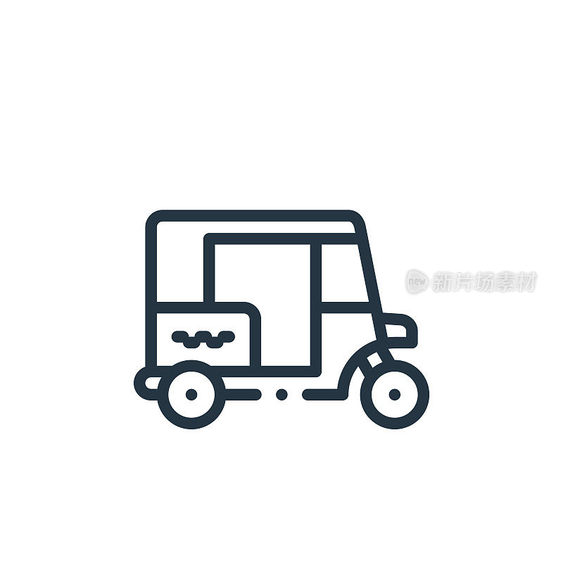 Tuk Tuk矢量图标孤立在白色背景。轮廓，细线嘟嘟车图标，用于网站设计和移动，应用程序开发。细线图坦卡门图坦卡门轮廓图标矢量插图。